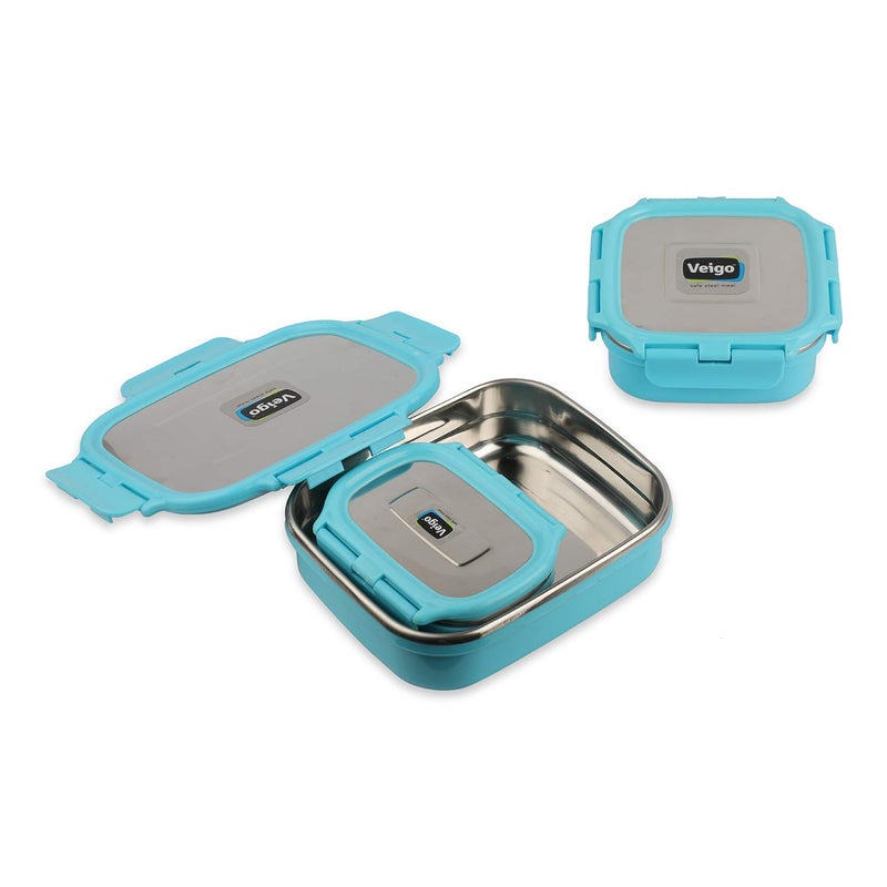 Veigo Veigo Premium Finish Classic 3 Pcs Celebration Stainless Steel Containers, Sky Blue,(Big 630 ml,Medium 330 ml & Small 180 ml)  - Image 3