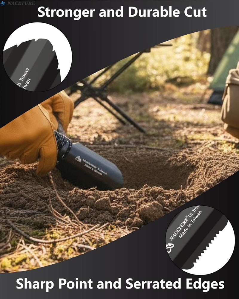 NACETURE Most item matching trendy design Ultralight Backpacking Trowel Aluminum Shovel Small Potty Multitool with Longer Handle Design Essential for Hiking, Camping and Survival Bags(Black 1 Pack) User tested optimized build - Image 4