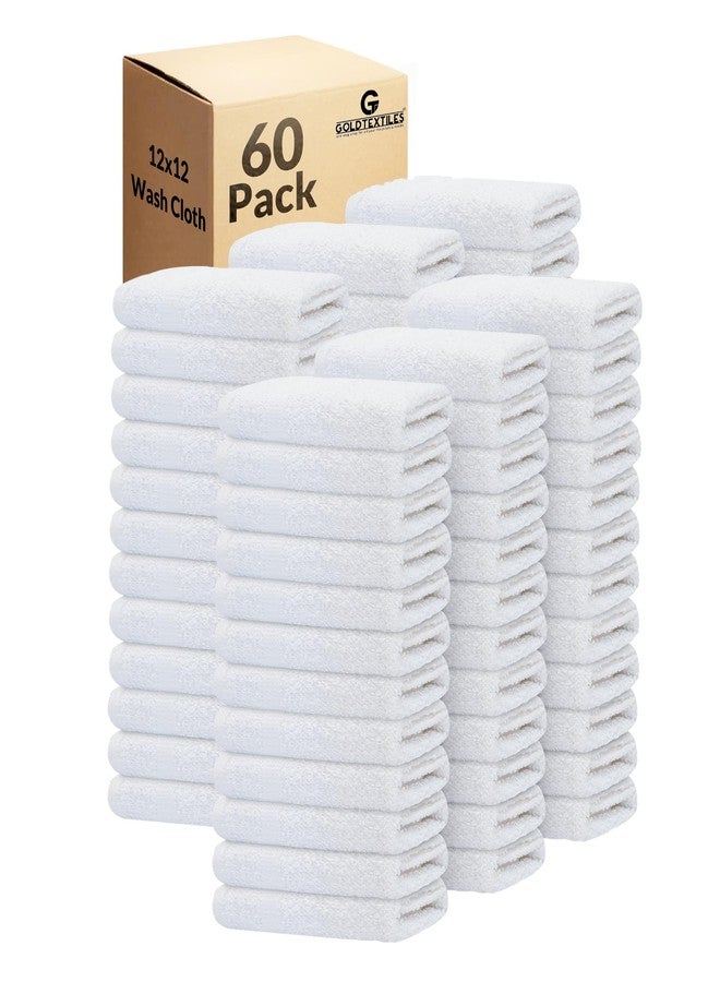 GOLD TEXTILES 60 Pack Economy White Washcloths Set (12x12 inches) - Cotton Blend Commercial Grade Cleaning Rags, Quick Drying & Soft Face Cloths, Fingertip Towels for Bathroom, Spa, Gym, and Kitchen - Image 1