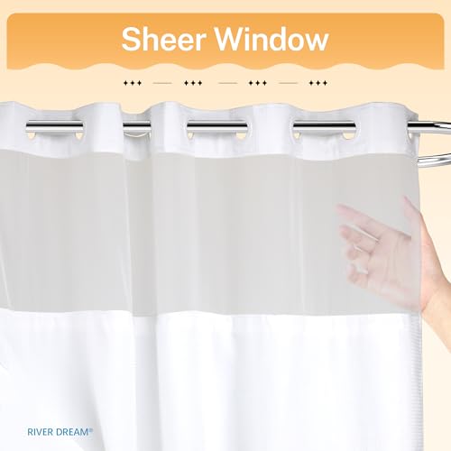 River Dream Heavyweight No Hooks Required Dotted Waffle Weave Shower Curtain with Snap in Liner，Bathroom Curtains Shower Set - 71W x 74H,Hotel Grade,Spa Like Bath Curtain,White - Image 5