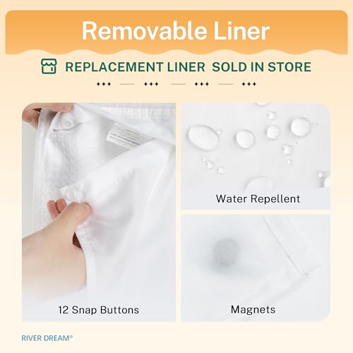 River Dream Heavyweight No Hooks Required Dotted Waffle Weave Shower Curtain with Snap in Liner，Bathroom Curtains Shower Set - 71W x 74H,Hotel Grade,Spa Like Bath Curtain,White - Image 4