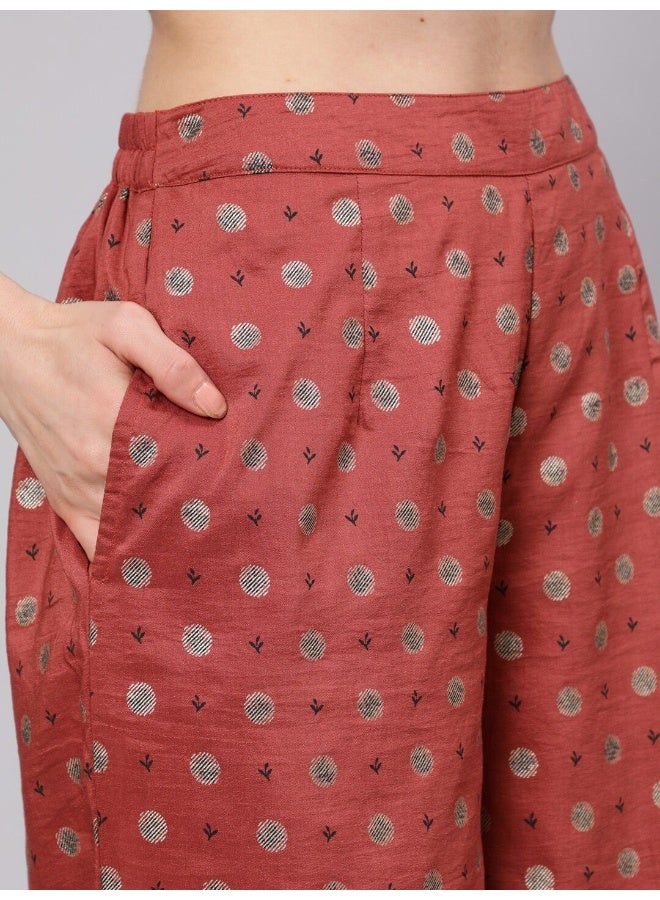 AKS AKS Ethnic Motifs Printed Band Collar Straight Kurta with Palazzos  - Image 3