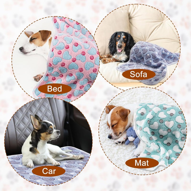 CADONO 1 Pack 3 Blankets Super Soft Fluffy Premium Fleece Pet Blanket Flannel Paw Printed Throw for Dog Puppy Cat (Medium 30x20'', Purple, Pink, Green) - Image 4