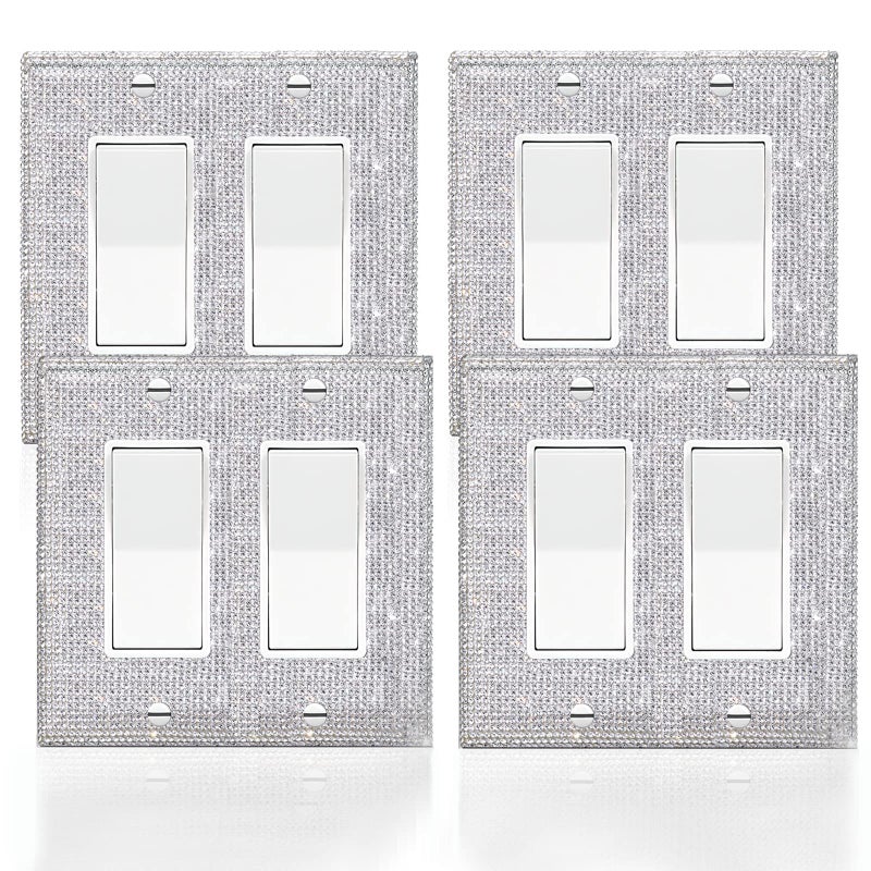 4 Pcs Silver Shiny Silver Rhinestones Wall Plate Toggle Light Switch Cover Decorative Durable Switch Covers Double Toggle