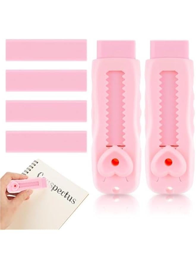 Generic Sliding Retractable Pencil Eraser Push-Pull Rubber Eraser and 4 PCS Refill Erasers for Students School Stationery Writing Office(Pink)  - Image 1