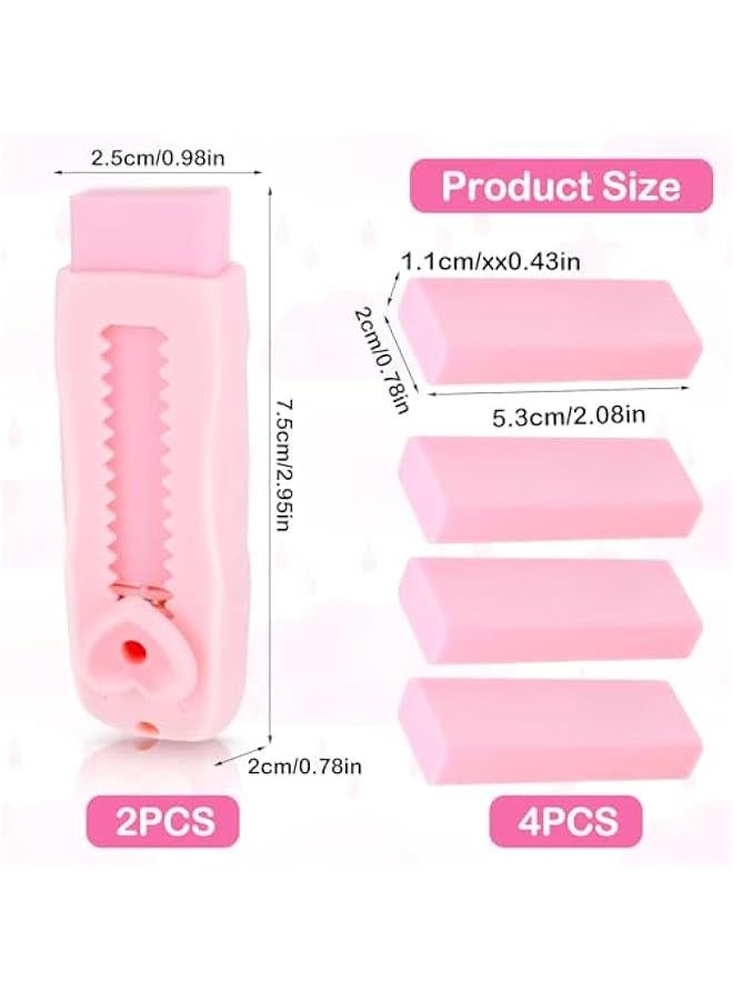 Generic Sliding Retractable Pencil Eraser Push-Pull Rubber Eraser and 4 PCS Refill Erasers for Students School Stationery Writing Office(Pink)  - Image 4