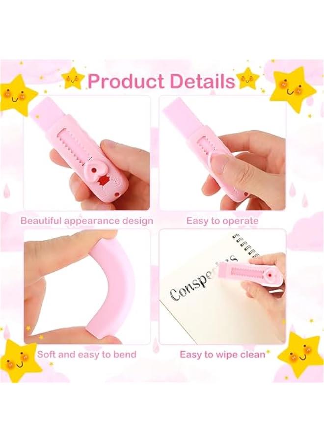 Generic Sliding Retractable Pencil Eraser Push-Pull Rubber Eraser and 4 PCS Refill Erasers for Students School Stationery Writing Office(Pink)  - Image 5