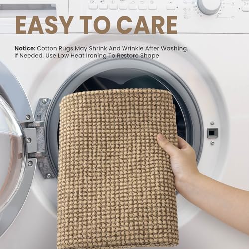 EARTHALL Woven Runner Rug 2x5 Ft Washable Runners for Hallways Cotton Non Slip Rubber Backed Kitchen Runner Braided Indoor Floor Carpet for Entryway, Hallway, Kitchen, Bedroom, Orange/Tan/Brown - Image 3