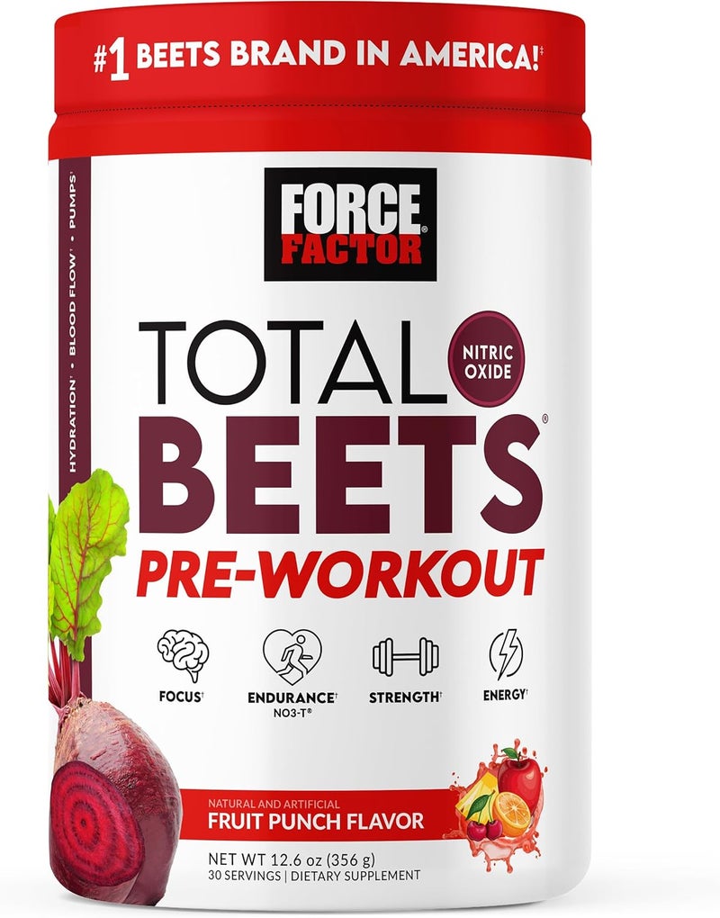 FORCE FACTOR Total Beets PreWorkout Powder to Boost Energy  Endurance Increase Strength and Improve Blood Flow and Pumps Nitric Oxide Supplement with Beet Root Powder Fruit Punch 30 Servings - Image 1