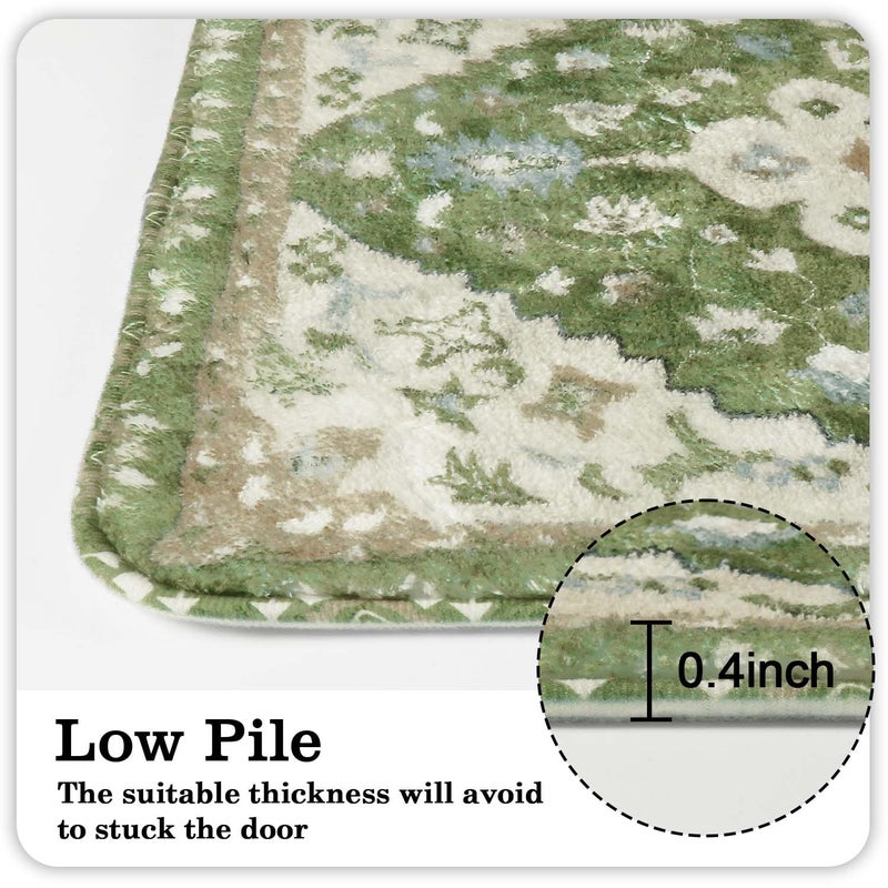 Uphome Boho Retro Bathroom Runner Sage Green Non-Slip Soft Long Bathroom Rugs Runner Oriental Tribal Machine Washable Bath Mat Farmhouse Cute Floral Bath Rug for Sink Tub Kids Room  18x47 inch - Image 4