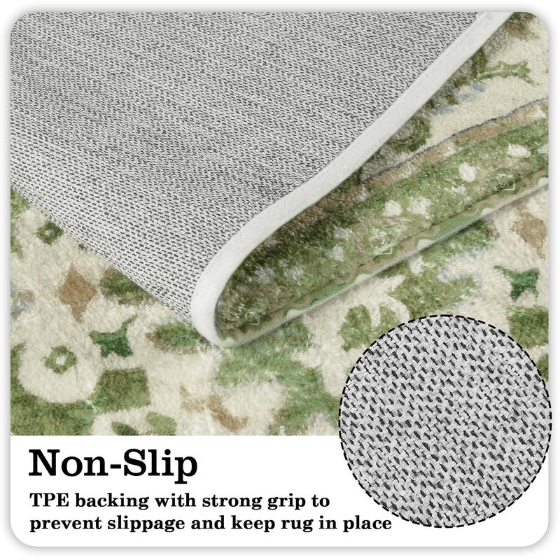 Uphome Boho Retro Bathroom Runner Sage Green Non-Slip Soft Long Bathroom Rugs Runner Oriental Tribal Machine Washable Bath Mat Farmhouse Cute Floral Bath Rug for Sink Tub Kids Room  18x47 inch - Image 2