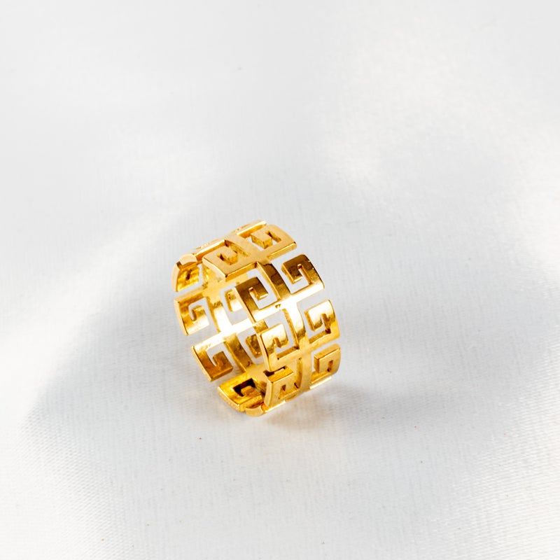 ذا بلاك بيرل اكسسوريز خاتم أستانليس ستيل ذهبي مقاس 18 - Image 1