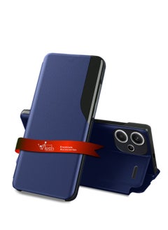 دبليو تيك حافظة هاتف قابلة للطي بمرآة ذكية غطاء حماية تلقائي للنوم لهاتف Xiaomi Redmi Note 13 Pro+ 5G 2023 / Xiaomi Redmi Note 13 Pro Plus 5G 2023 أزرق داكن  - Image 1