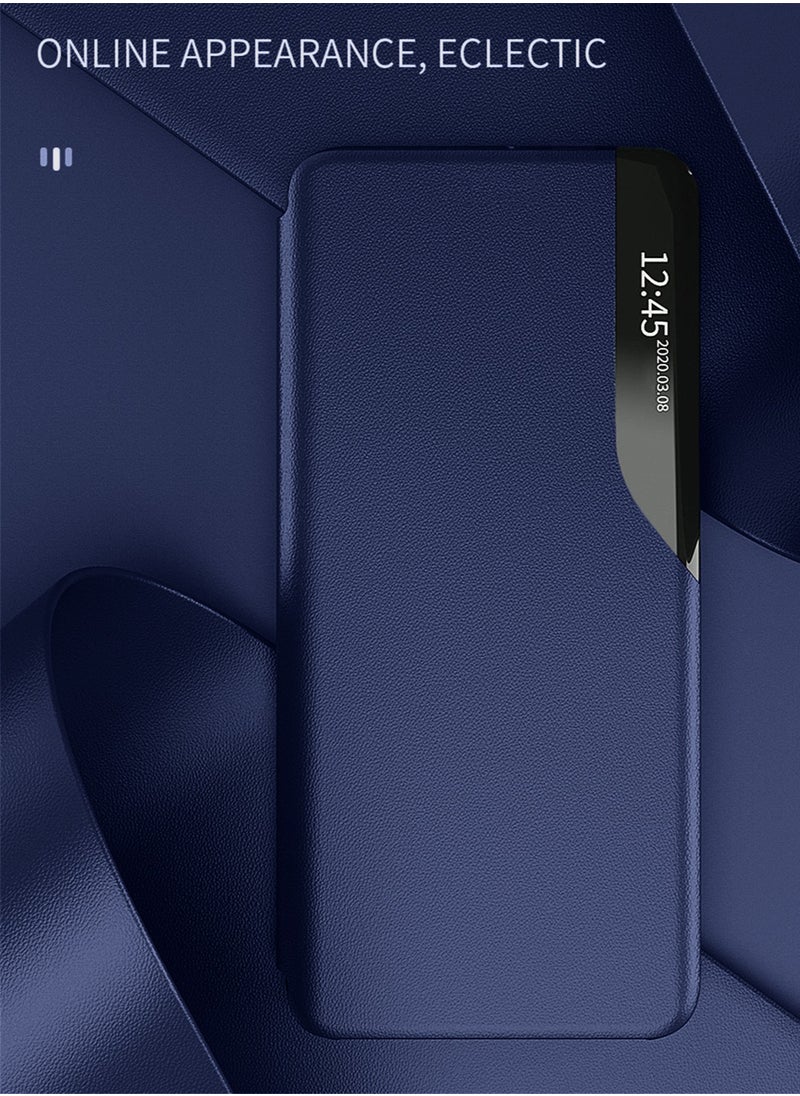 دبليو تيك - حافظة هاتف قابلة للطي بمرآة ذكية غطاء حماية تلقائي للنوم لهاتف Xiaomi Redmi Note 13 Pro+ 5G 2023 / Xiaomi Redmi Note 13 Pro Plus 5G 2023 أزرق داكن - Image 1