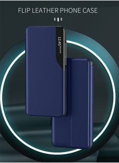 دبليو تيك حافظة هاتف قابلة للطي بمرآة ذكية غطاء حماية تلقائي للنوم لهاتف Xiaomi Redmi Note 13 Pro+ 5G 2023 / Xiaomi Redmi Note 13 Pro Plus 5G 2023 أزرق داكن  - Image 4
