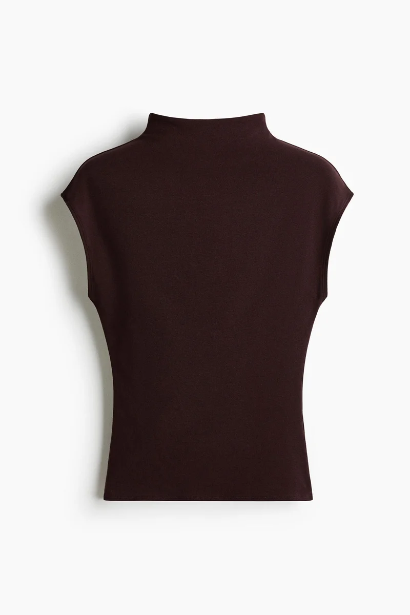 Stand-collar cotton-blend top