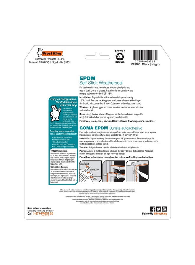 Frost King EPDM Rubber Self-Stick Weatherseal Tape, D-Section, 5/16" W, 1/4" T, 17 ft L, Black - Image 2