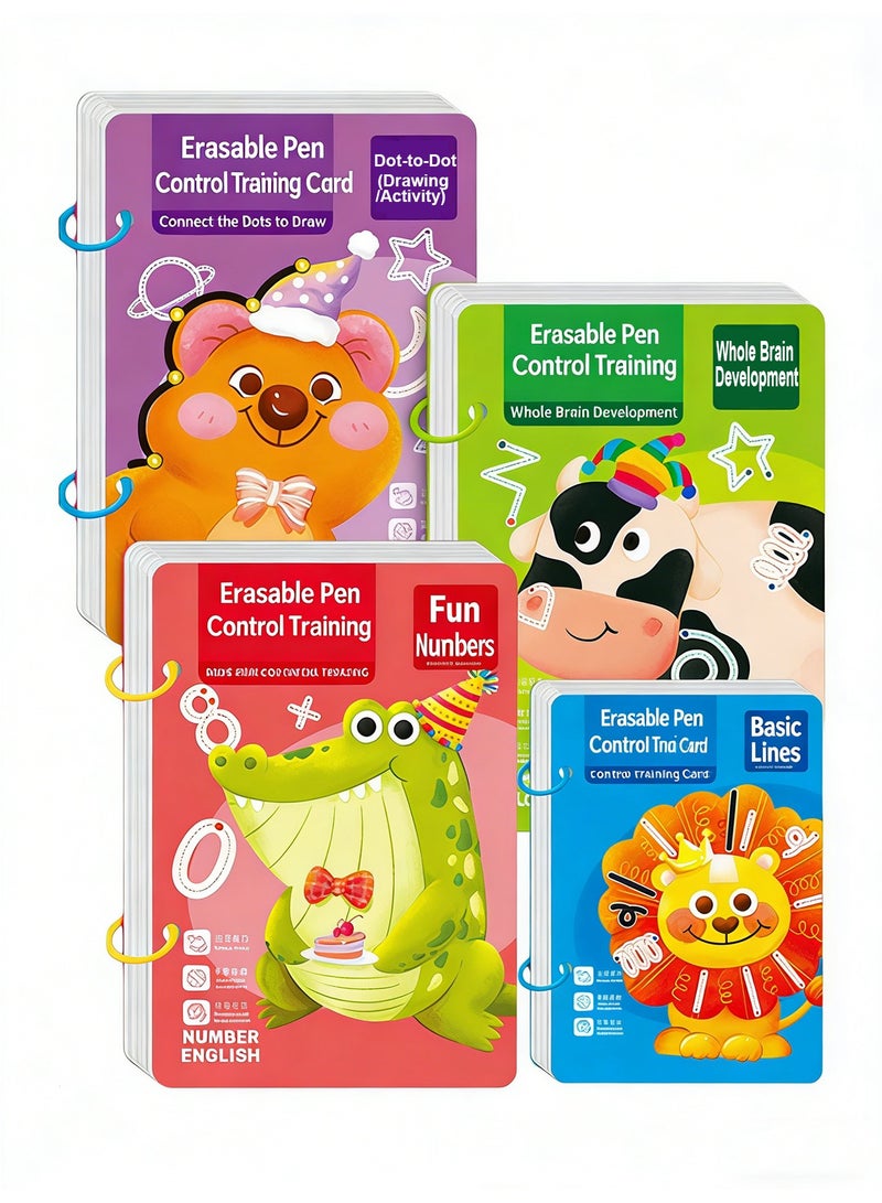 روعة 4 أجهزة كمبيوتر شخصية كتابة تدريب كتب عمل ممارسة كتاب تعقب قابل لإعادة الاستخدام كتاب عمل تعقب ما قبل المدرسة كتاب مع 4 أقلام قابلة للمحو كتابة مبكرة كتاب مهارة كتاب العمل لعمر 3+ سنوات - Image 1