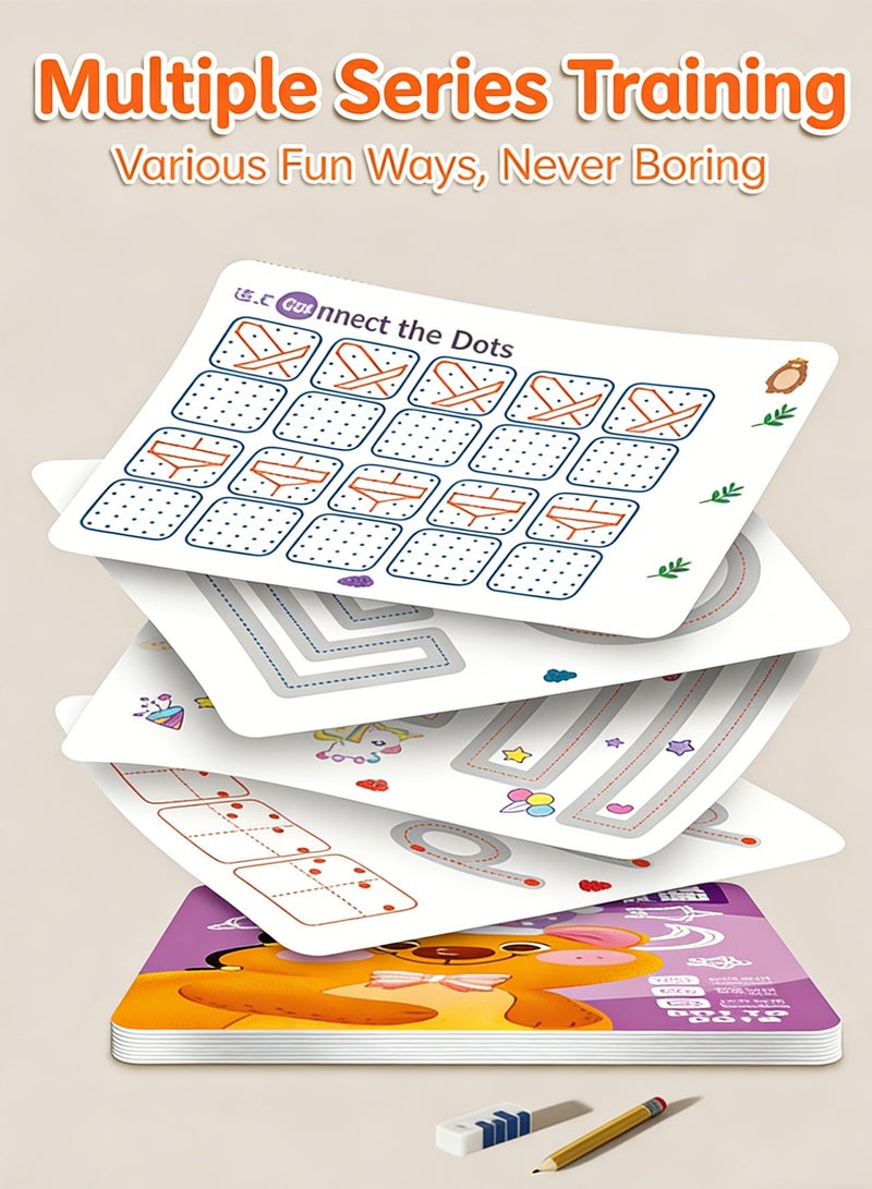 روعة 4 أجهزة كمبيوتر شخصية كتابة تدريب كتب عمل ممارسة كتاب تعقب قابل لإعادة الاستخدام كتاب عمل تعقب ما قبل المدرسة كتاب مع 4 أقلام قابلة للمحو كتابة مبكرة كتاب مهارة كتاب العمل لعمر 3+ سنوات - Image 3