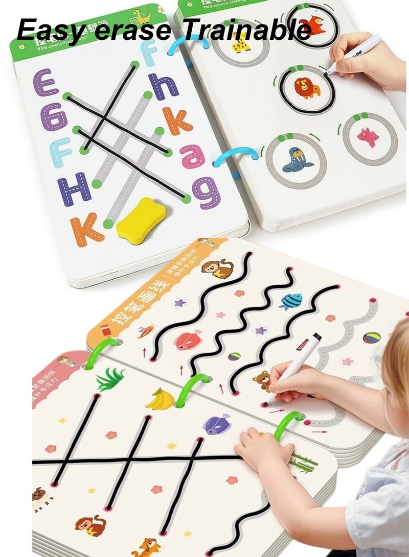 Splendors 4pcs Writing Training Workbooks Practice Book Reusable Tracing Workbook Preschool Tracing-book With 4 Erasable Pens Early Writing Skill Workbook For Age 3+ Years - Image 2