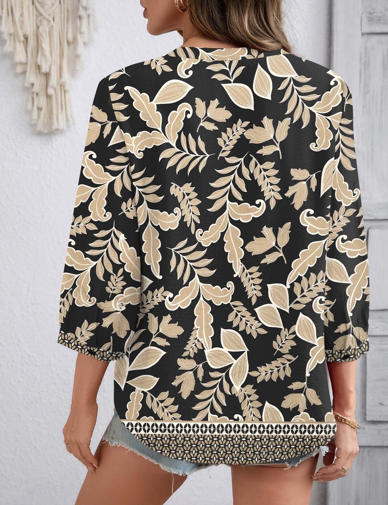 Lomon Womens Boho Tops 3/4 Length Sleeve Office Shirts for Women Dressy Summer Spring Top Loose Fitting Hippie Blouse - Image 5