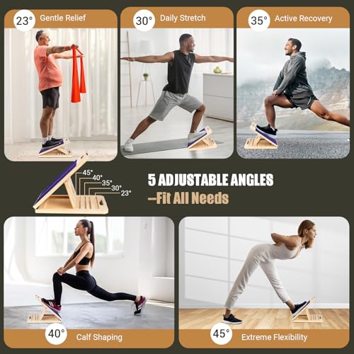 ODCPN Wooden Slant Board for Calf Stretching, Portable Adjustable Calf Stretch Board with Training Poster & Resistance Bands, 300lb Weight Capacity Calf Ankle Achilles Physical Therapy Leg Exercisers - Image 5