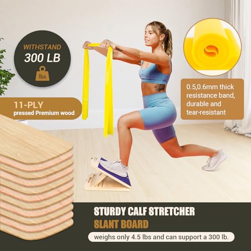 ODCPN Wooden Slant Board for Calf Stretching, Portable Adjustable Calf Stretch Board with Training Poster & Resistance Bands, 300lb Weight Capacity Calf Ankle Achilles Physical Therapy Leg Exercisers - Image 3