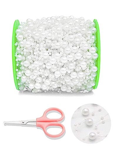 DomeStar 200FT White Pearls String Artificial Pearl Strand Beaded Wire for Home Decor Garland Flowers Party Supplies DIY Crafts