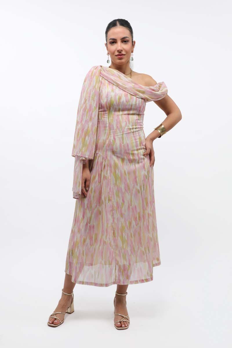 RINA printed women dress with off shoulder style - Image 1