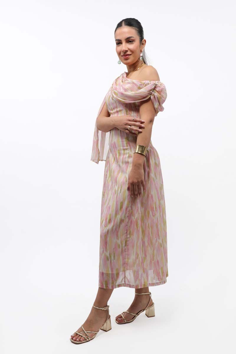 RINA printed women dress with off shoulder style - Image 3
