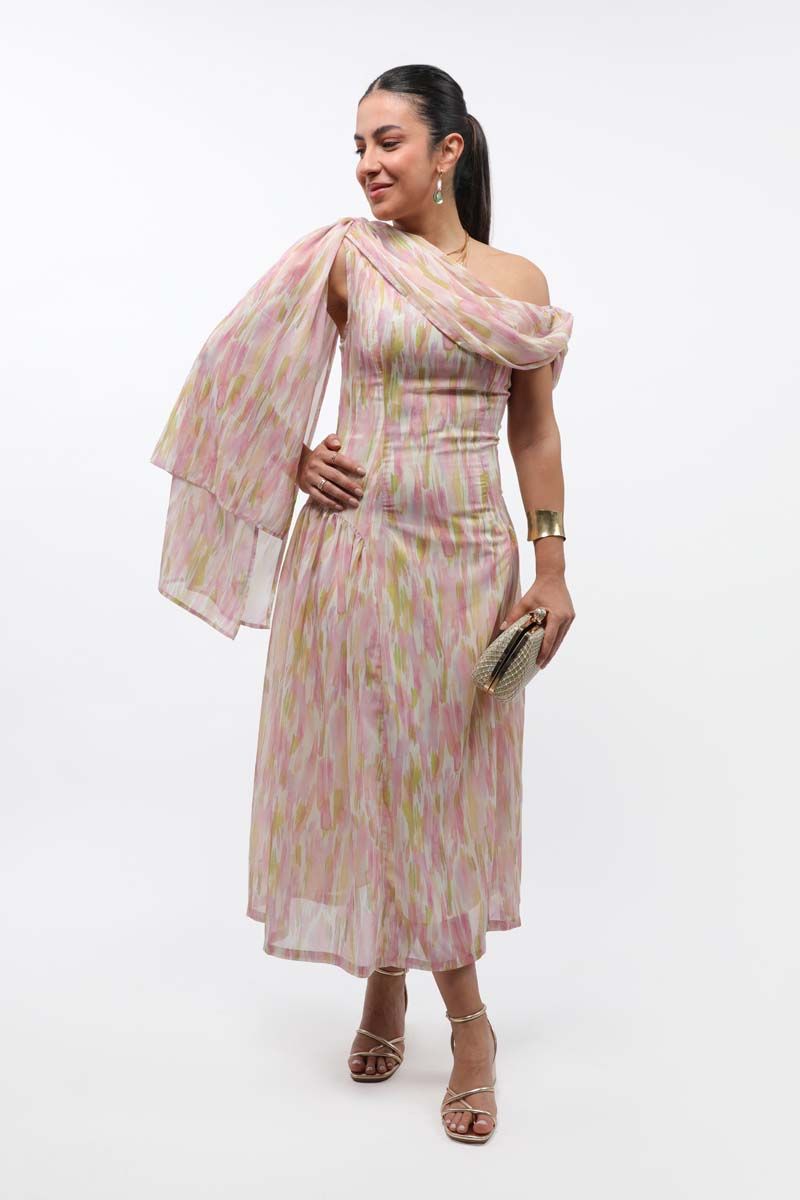 RINA printed women dress with off shoulder style - Image 2