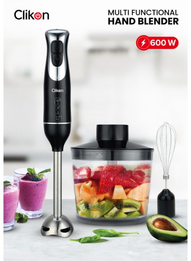 Hand Blender - Powerful Copper Motor & Stainless Steel Blades with 2 Speed for Baby Food, Soup, Juice | Chopper Bowl & Electric Egg Whisk - 2 Years Warranty CK2672 Black
