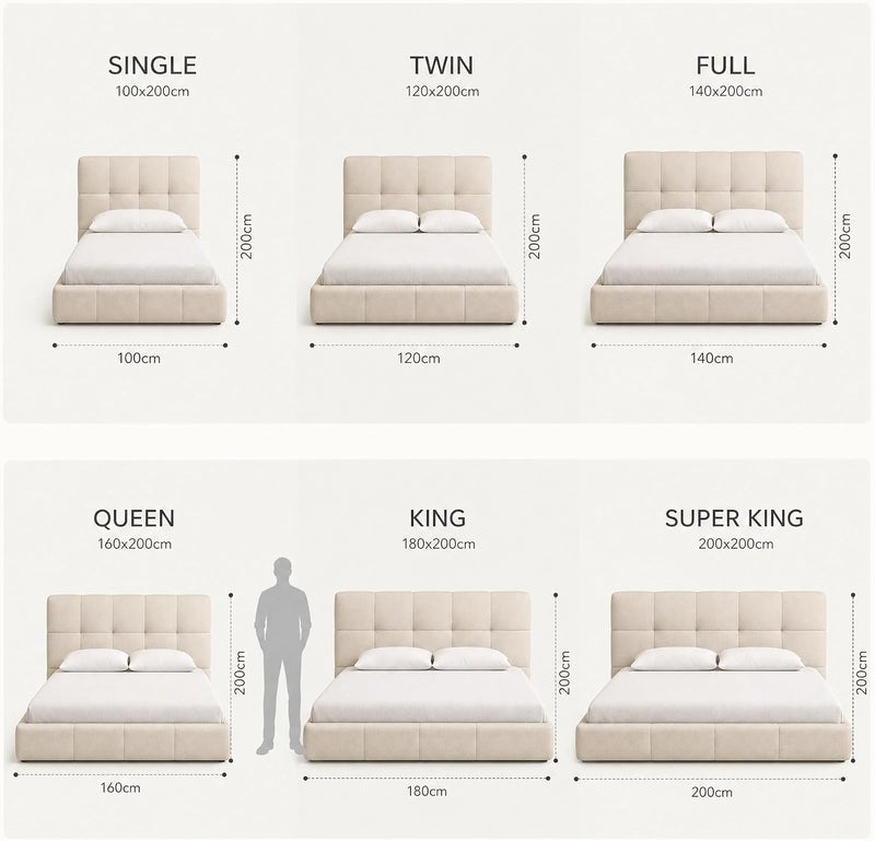 Modern Upholstered LED Floating Bed Frame with Tufted Headboard - Queen Size (160x200cm) with Spring Pillow Top Mattress - Beige - Image 2