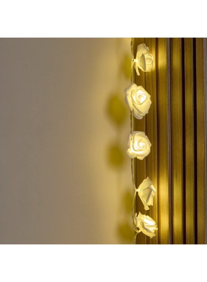 NAGAFA SHOP White Rose LED Garland with Warm Lights – 20 Bulbs, Battery-Powered Perfect for Home & Events3M - Image 1