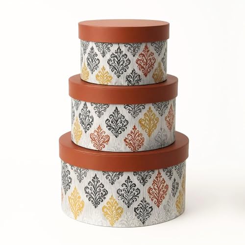 Oasis Pack of 3 Premium XL Round Gift & Flower Hamper Boxes With Lid | Classic Bouquet Box for Flower Arrangements & Gift Hampers | Decorative Gift Packaging Box With Waterproof Liner - Boho Brown - Image 1