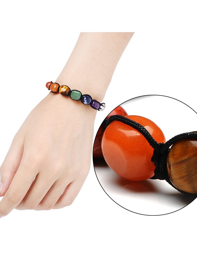 KASTWAVE Gemstone Healing Bead Bracelet Adjustable Crystal Bracelet Ladies Natural Gemstone Yoga Reiki Chakra Stone Beads Anxiety Braided Bracelet Healing Balance Energy Bracelet - Image 2