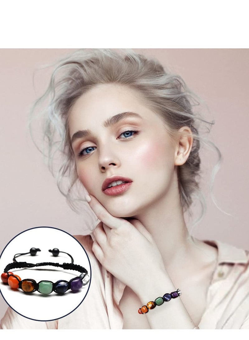 KASTWAVE Gemstone Healing Bead Bracelet Adjustable Crystal Bracelet Ladies Natural Gemstone Yoga Reiki Chakra Stone Beads Anxiety Braided Bracelet Healing Balance Energy Bracelet - Image 4