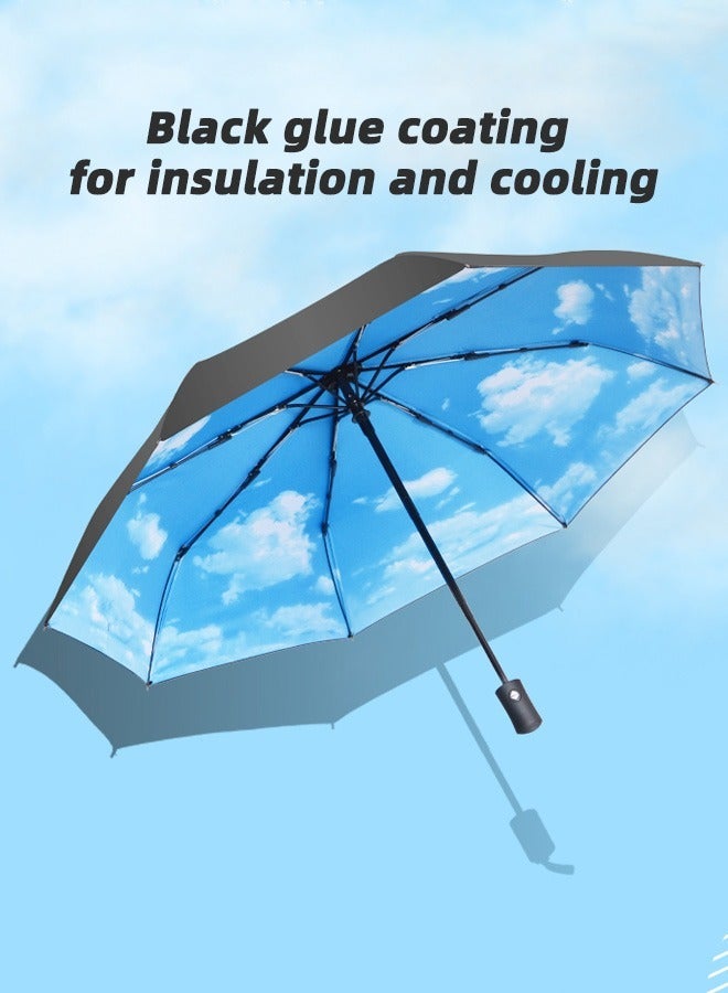 Joychic مظلة سفر قابلة للطي أوتوماتيكيًا مقاومة لأشعة الشمس والمطر بنمط السماء، باللونين الأسود والأزرق - Image 1