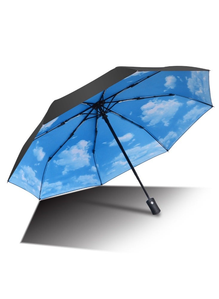Joychic مظلة سفر قابلة للطي أوتوماتيكيًا مقاومة لأشعة الشمس والمطر بنمط السماء، باللونين الأسود والأزرق - Image 3