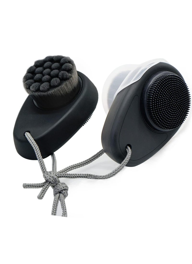 Leeshine 2 Pack Facial Cleansing Brushes, Face Brush with 2-in-1 for Deep Pore Cleansing and Exfoliation, Silicone Scrubber & Soft Bristle Sides (Black & Black)  - Image 1