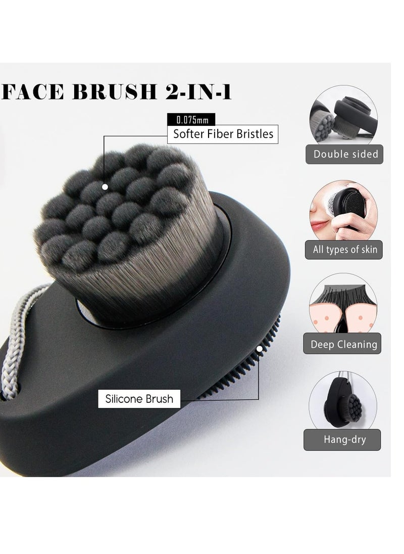 Leeshine 2 Pack Facial Cleansing Brushes, Face Brush with 2-in-1 for Deep Pore Cleansing and Exfoliation, Silicone Scrubber & Soft Bristle Sides (Black & Black)  - Image 3