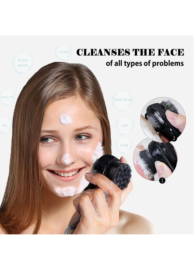 Leeshine 2 Pack Facial Cleansing Brushes, Face Brush with 2-in-1 for Deep Pore Cleansing and Exfoliation, Silicone Scrubber & Soft Bristle Sides (Black & Black)  - Image 2
