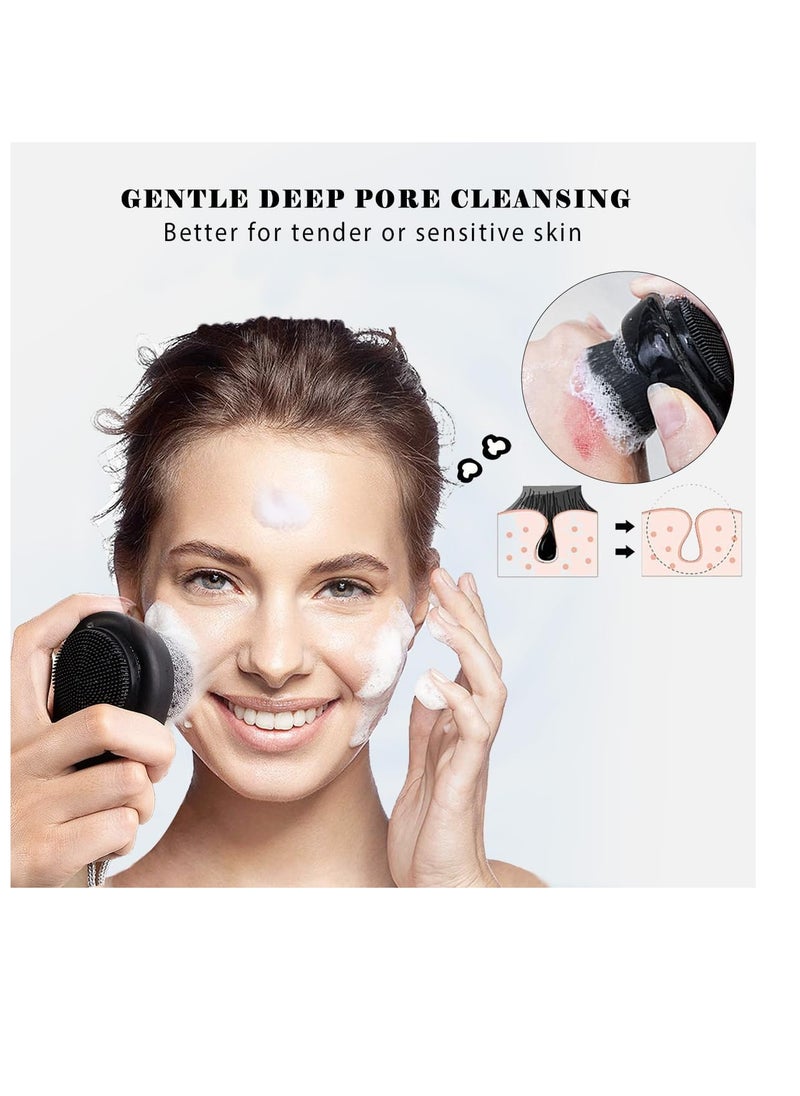 Leeshine 2 Pack Facial Cleansing Brushes, Face Brush with 2-in-1 for Deep Pore Cleansing and Exfoliation, Silicone Scrubber & Soft Bristle Sides (Black & Black)  - Image 4