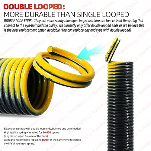 KaiMinDogz Pair of 130lb. Heavy Duty Garage Door Extension Springs Stretch Springs, 25" Long,Double Loop Ends, High Precision Electrophoresis Black Coated, MIN 16,000 Cycles, for 7ft High Garage Doors - Image 3