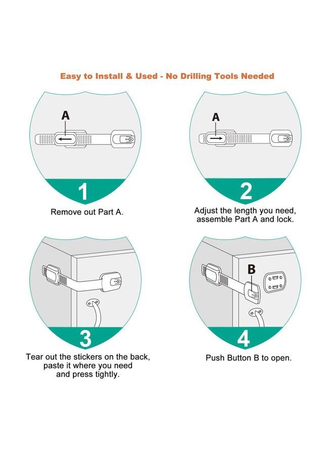 OKEFAN Child Safety Cabinet Strap Locks - 12 Pack Baby Proofing Adhesive Latches for Kids Drawer Cupboard Dishwasher Fridge Oven Door No Drill (White) - Image 3