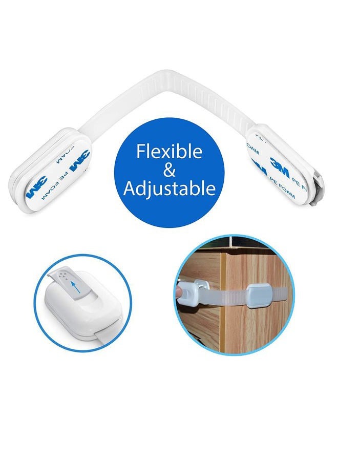 OKEFAN Child Safety Cabinet Strap Locks - 12 Pack Baby Proofing Adhesive Latches for Kids Drawer Cupboard Dishwasher Fridge Oven Door No Drill (White) - Image 4