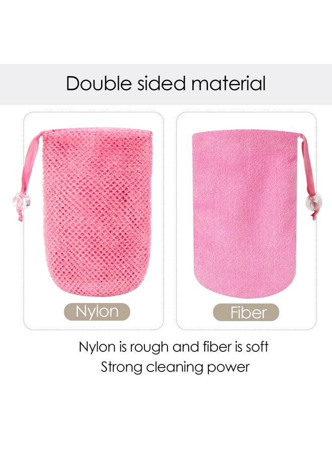 Linkidea 3 Pack Mesh Soap Scrubber Pouch Soap Saver Bag Soap Pouch For Shower Mesh Soap Saver Bags With Drawstring For Shower Bathroom (Pink Blue Yellow) - Image 3