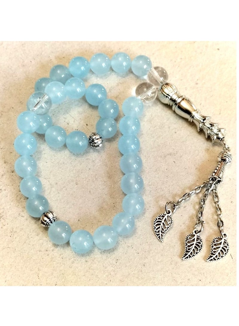 Elegant Natural 33 Beads SKY BLUE Agate (Aqeeq) Rosary - Top Quality Natural Stones, Handmade, Best gift - Image 1