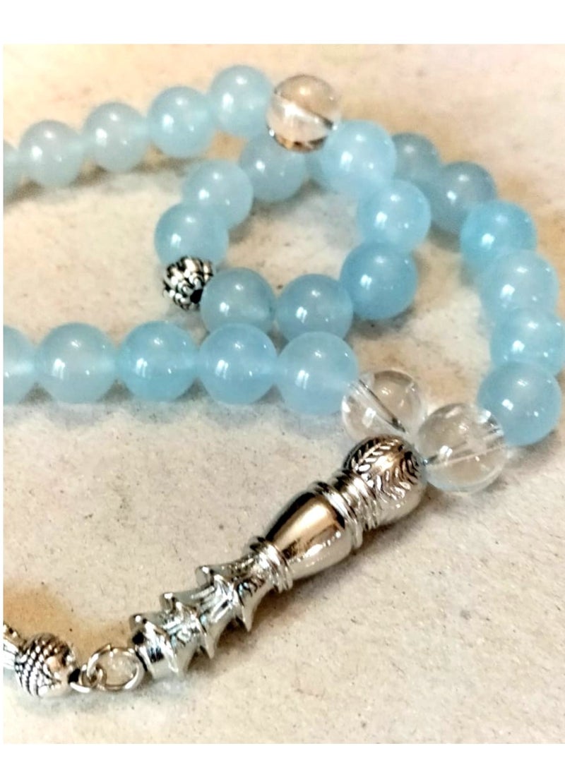 Elegant Natural 33 Beads SKY BLUE Agate (Aqeeq) Rosary - Top Quality Natural Stones, Handmade, Best gift - Image 2