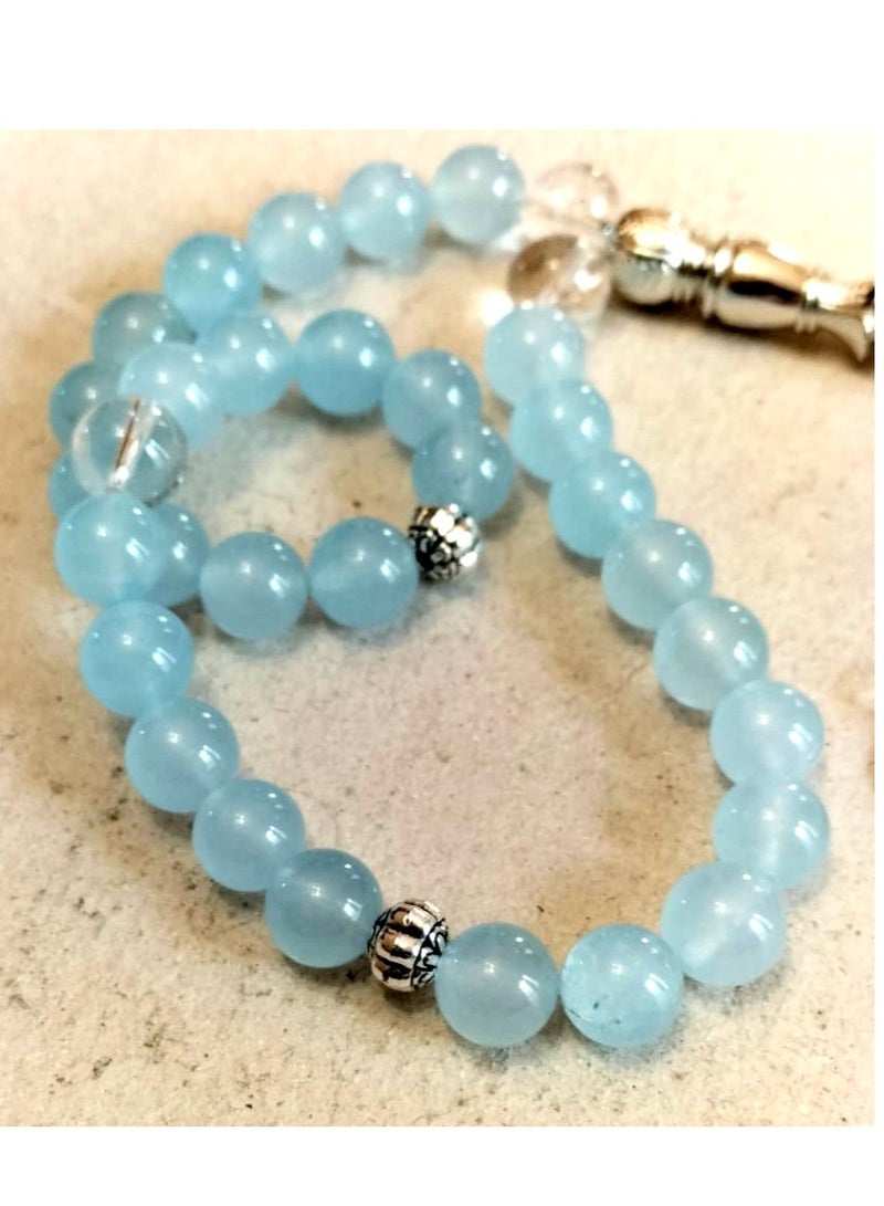 Elegant Natural 33 Beads SKY BLUE Agate (Aqeeq) Rosary - Top Quality Natural Stones, Handmade, Best gift - Image 3